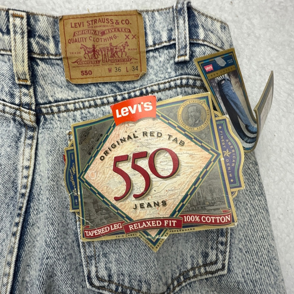 Vintage Levis 550 Relaxed Fit Tapered Leg Acid Wash Jeans Mens 36x34 Made in USA